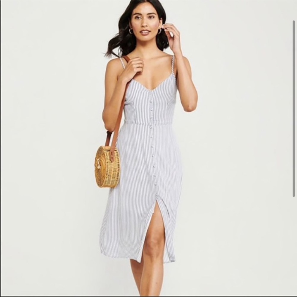 Abercrombie and Fitch Button-up Midi Dress in Light Blue Stripe